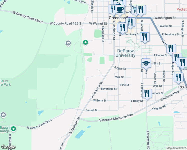 map of restaurants, bars, coffee shops, grocery stores, and more near 26-98 Jackson Boulevard in Greencastle
