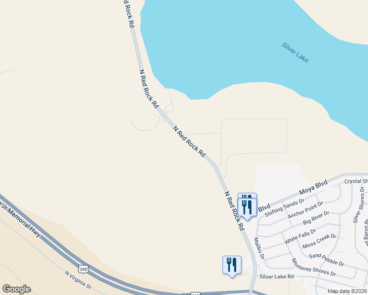 map of restaurants, bars, coffee shops, grocery stores, and more near 9500 North Red Rock Road in Reno