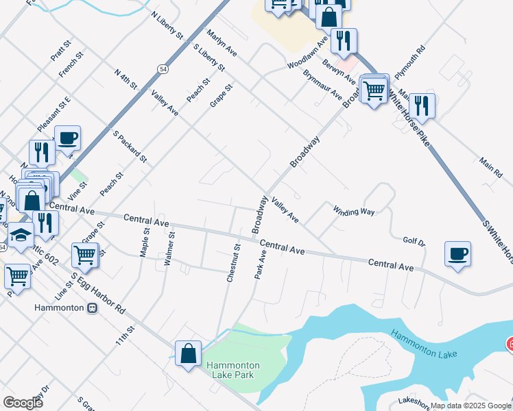 map of restaurants, bars, coffee shops, grocery stores, and more near 599 Greenwood Drive in Hammonton