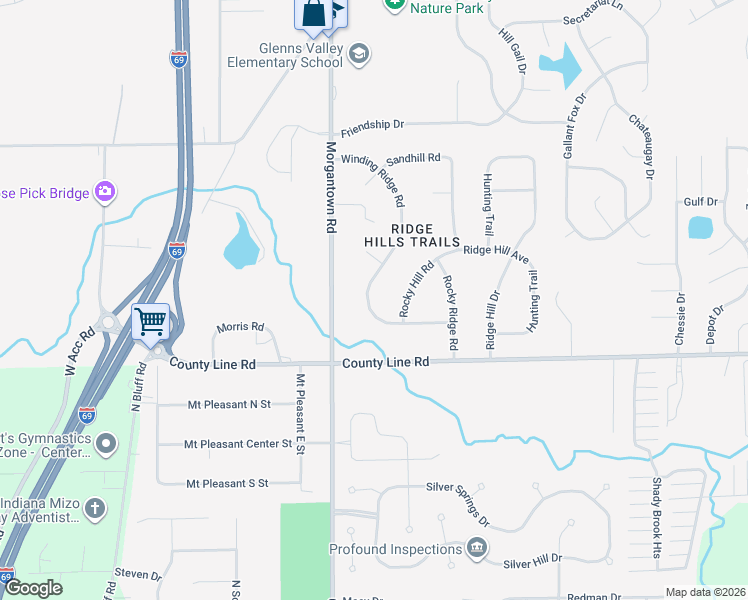 map of restaurants, bars, coffee shops, grocery stores, and more near 8845 Winding Ridge Road in Indianapolis