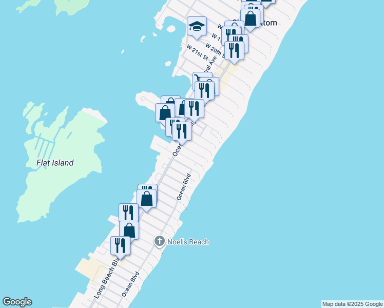 map of restaurants, bars, coffee shops, grocery stores, and more near 118 East 29th Street in Ship Bottom