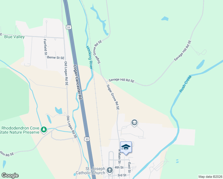 map of restaurants, bars, coffee shops, grocery stores, and more near 5872 Sugar Grove Road Southeast in Sugar Grove