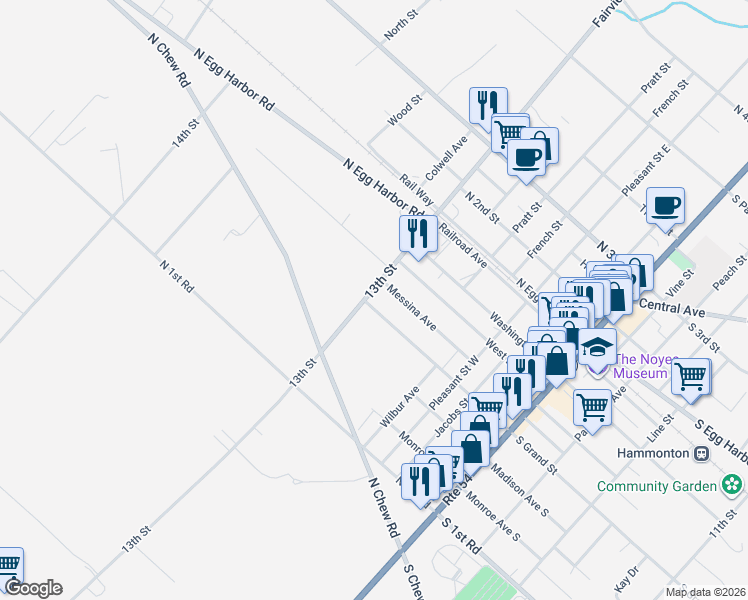 map of restaurants, bars, coffee shops, grocery stores, and more near 312 13th Street in Hammonton