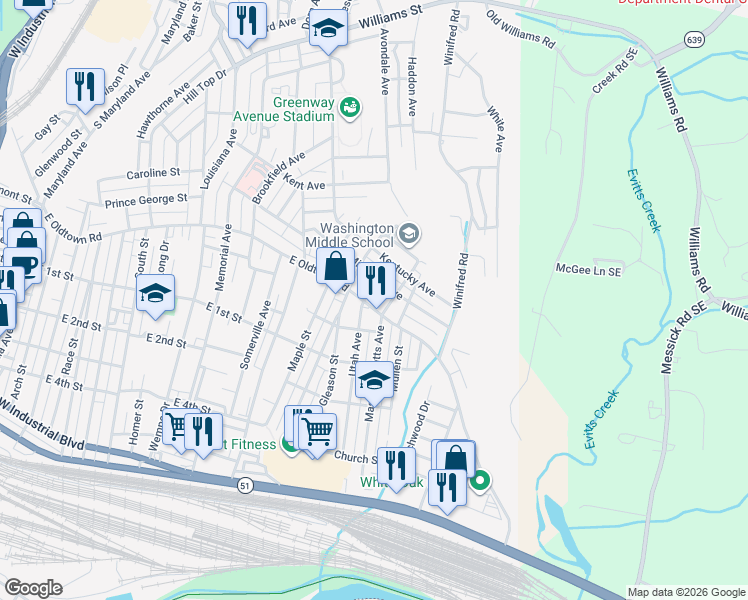 map of restaurants, bars, coffee shops, grocery stores, and more near 5 Massachusetts Avenue in Cumberland