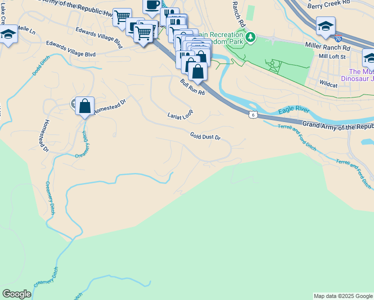 map of restaurants, bars, coffee shops, grocery stores, and more near 81-85 Remington Trail in Edwards