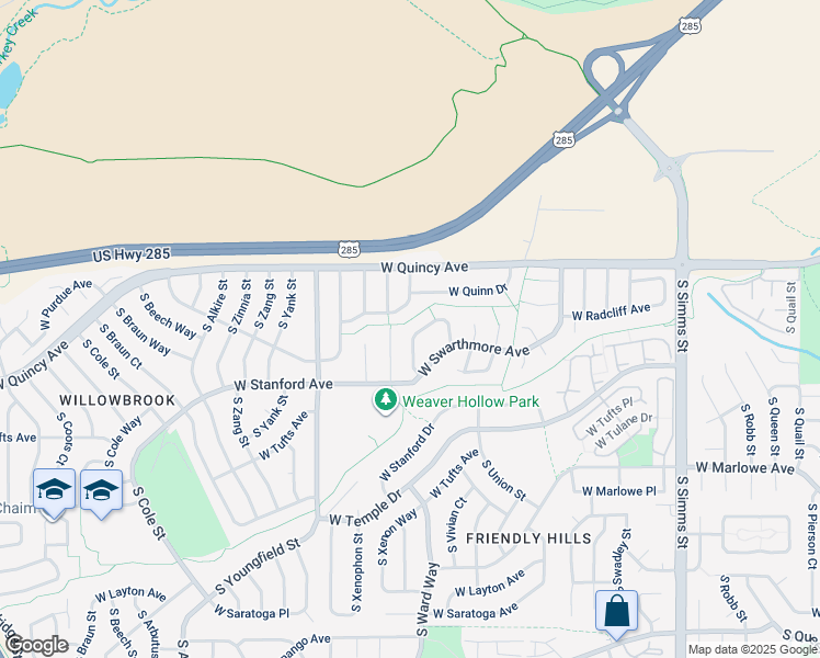 map of restaurants, bars, coffee shops, grocery stores, and more near 4386 South Vivian Way in Morrison
