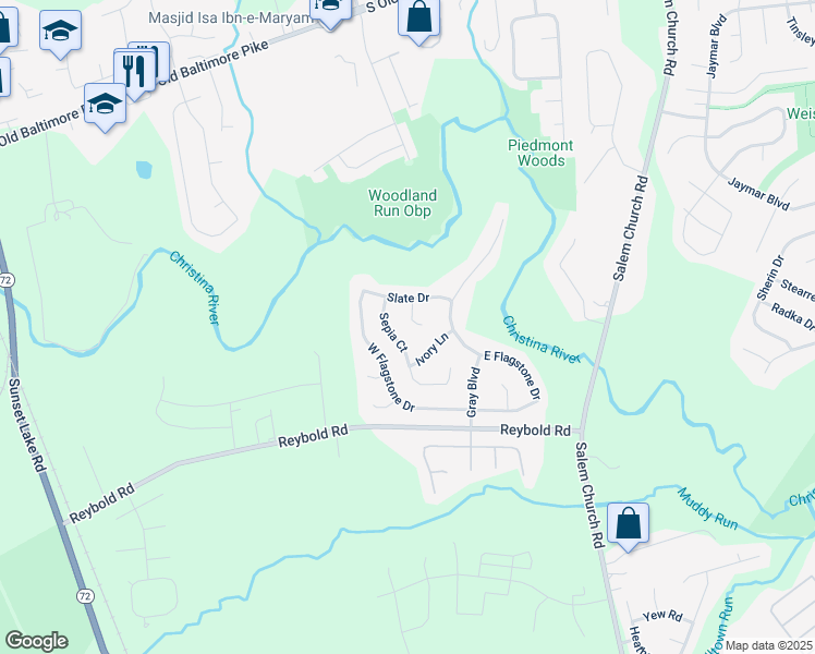 map of restaurants, bars, coffee shops, grocery stores, and more near 403 Ivory Lane in Newark