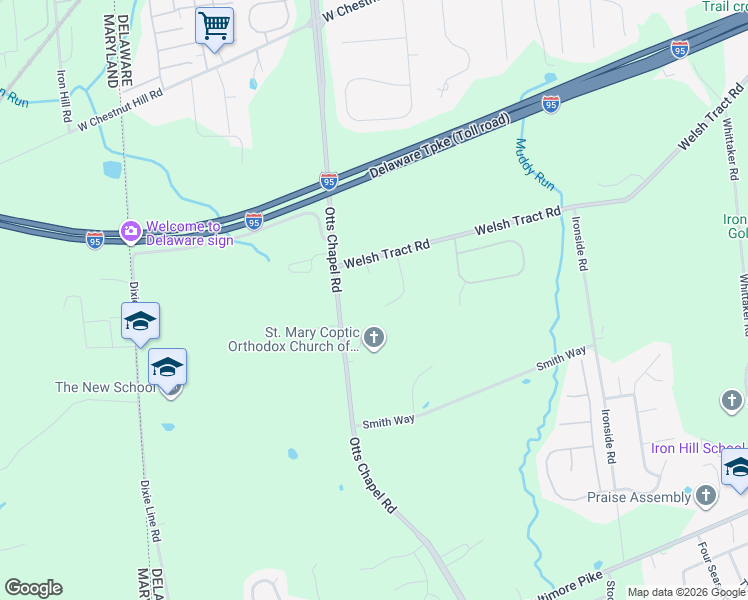 map of restaurants, bars, coffee shops, grocery stores, and more near 383 Welsh Tract Road in Newark