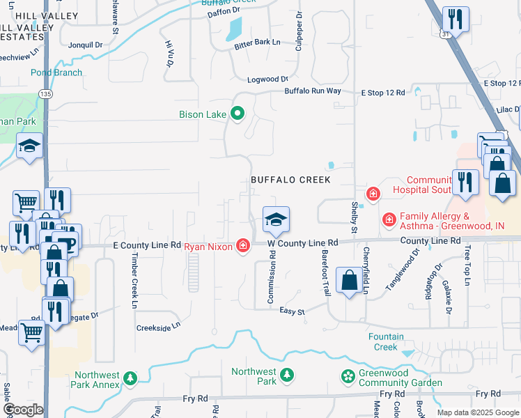 map of restaurants, bars, coffee shops, grocery stores, and more near 709 Bison Run Way in Indianapolis