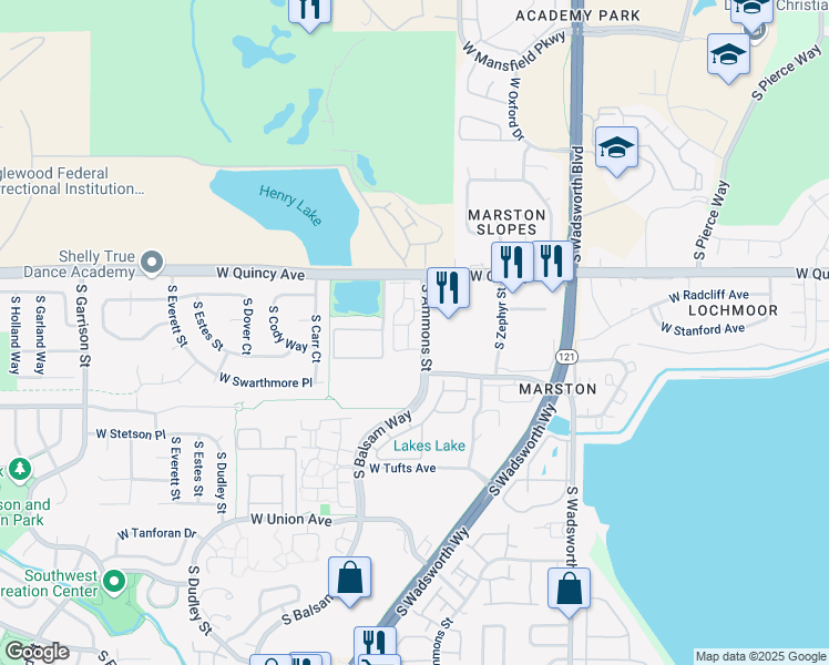 map of restaurants, bars, coffee shops, grocery stores, and more near 4451 South Ammons Street in Denver