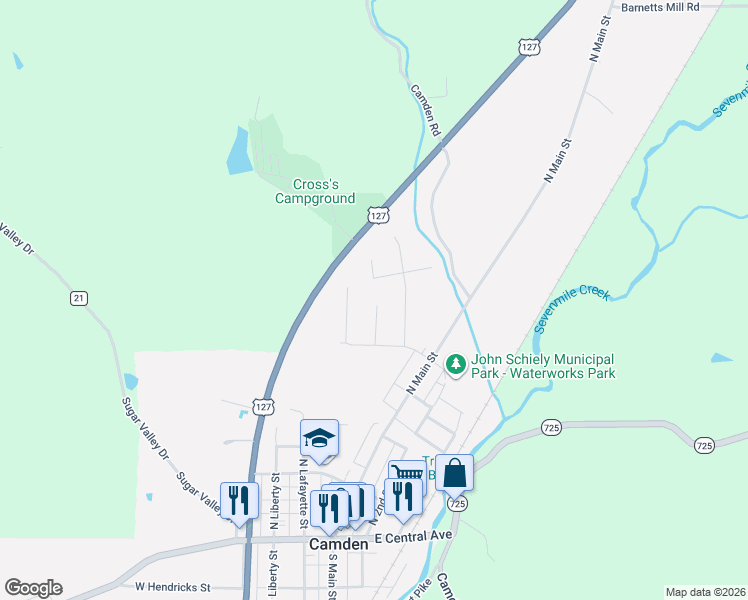 map of restaurants, bars, coffee shops, grocery stores, and more near 102 Terry Court in Camden