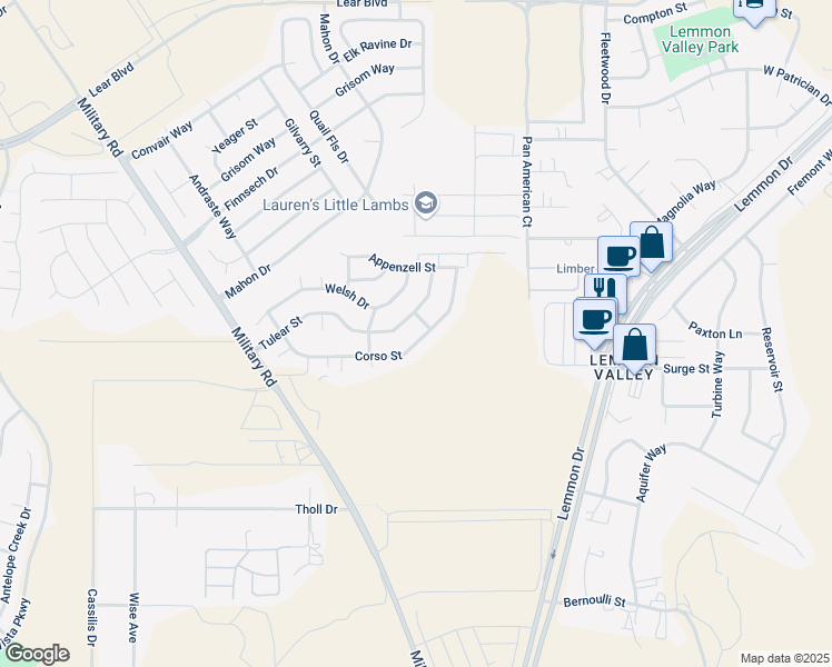 map of restaurants, bars, coffee shops, grocery stores, and more near 7659 Corso Street in Reno