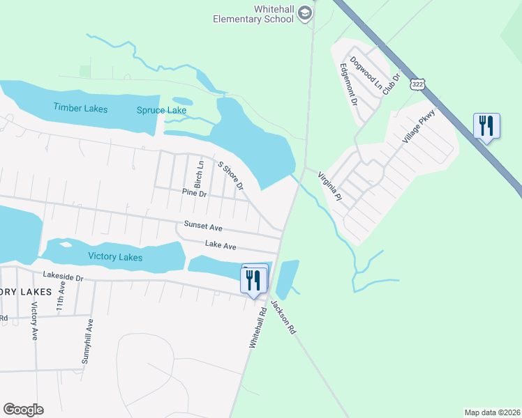map of restaurants, bars, coffee shops, grocery stores, and more near South Shore Drive in Monroe