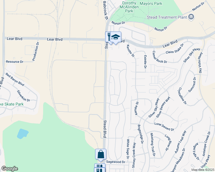 map of restaurants, bars, coffee shops, grocery stores, and more near 12063 Green Mountain Street in Reno