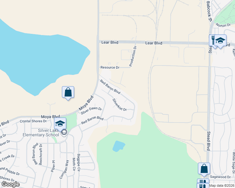 map of restaurants, bars, coffee shops, grocery stores, and more near 9285 Red Baron Boulevard in Reno