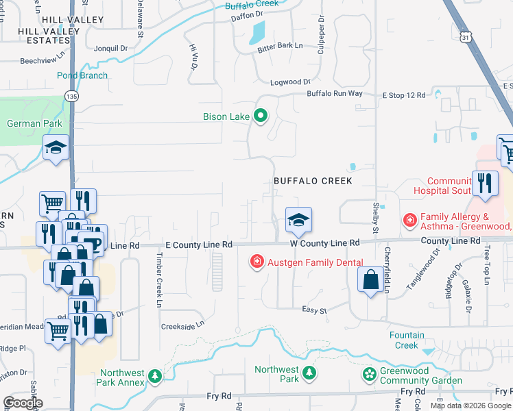 map of restaurants, bars, coffee shops, grocery stores, and more near 8901 Hunters Creek Drive in Indianapolis