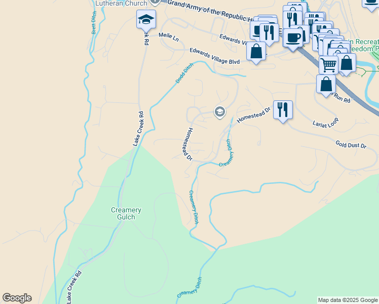 map of restaurants, bars, coffee shops, grocery stores, and more near 640 Homestead Drive in Edwards