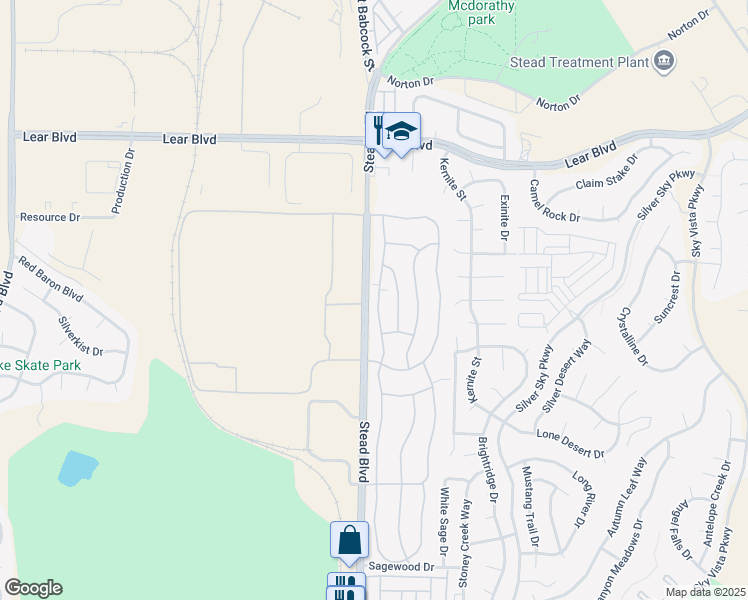 map of restaurants, bars, coffee shops, grocery stores, and more near 12063 Green Mountain Street in Reno