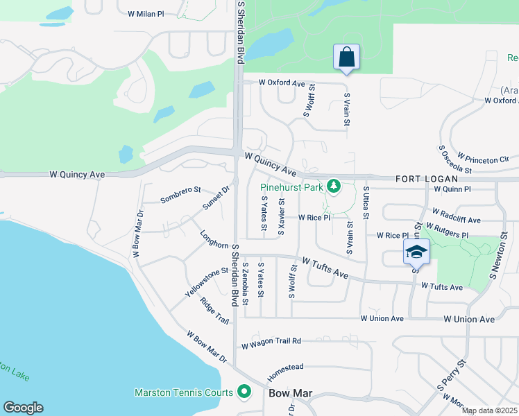 map of restaurants, bars, coffee shops, grocery stores, and more near 4446 South Zenobia Street in Denver