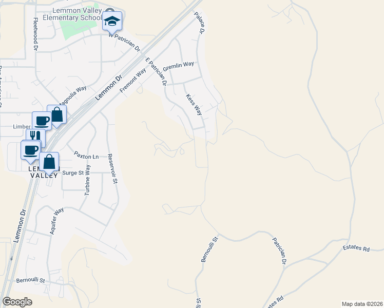 map of restaurants, bars, coffee shops, grocery stores, and more near 660 Kess Way in Reno