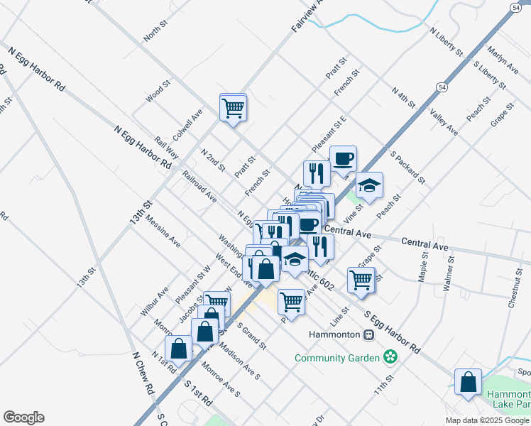 map of restaurants, bars, coffee shops, grocery stores, and more near 125 North 2nd Street in Hammonton