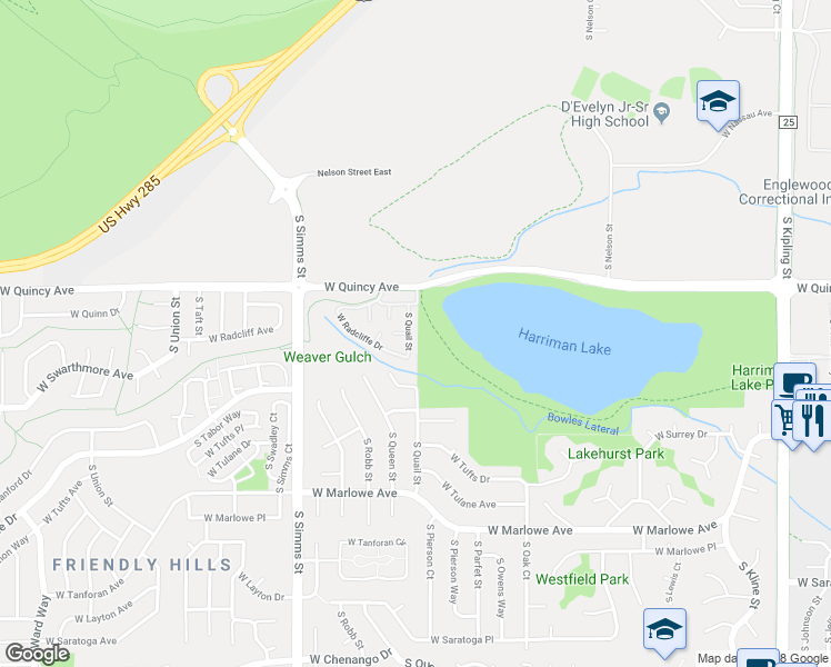 map of restaurants, bars, coffee shops, grocery stores, and more near 11243 West Rice Place in Littleton