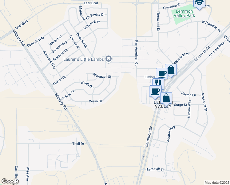 map of restaurants, bars, coffee shops, grocery stores, and more near 7638 Corso Street in Reno