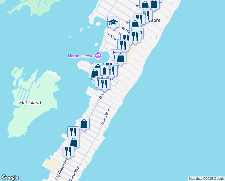 map of restaurants, bars, coffee shops, grocery stores, and more near 118 East 27th Street in Ship Bottom