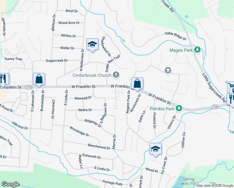 map of restaurants, bars, coffee shops, grocery stores, and more near 2019 Wentworth Village Drive in Bellbrook