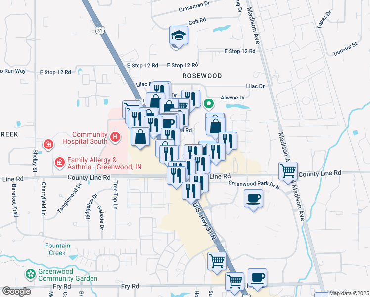 map of restaurants, bars, coffee shops, grocery stores, and more near 8921 U.S. 31 in Indianapolis