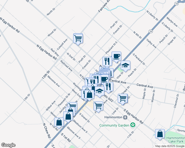 map of restaurants, bars, coffee shops, grocery stores, and more near 125 North 2nd Street in Hammonton