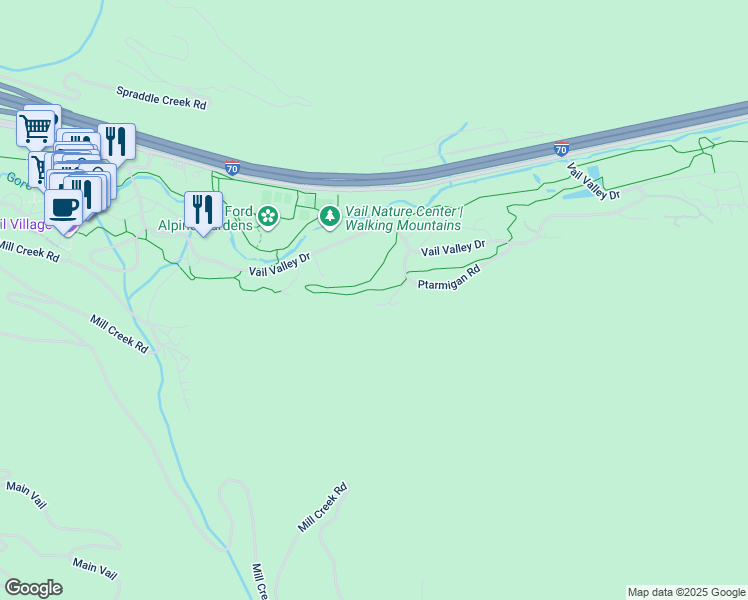 map of restaurants, bars, coffee shops, grocery stores, and more near 925 Fairway Drive in Vail