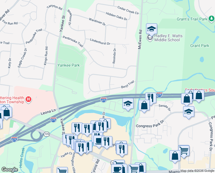 map of restaurants, bars, coffee shops, grocery stores, and more near 7341 Onyx Way in Montgomery County