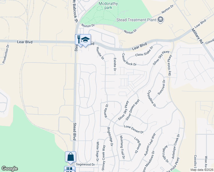 map of restaurants, bars, coffee shops, grocery stores, and more near 10083 Albite Street in Reno