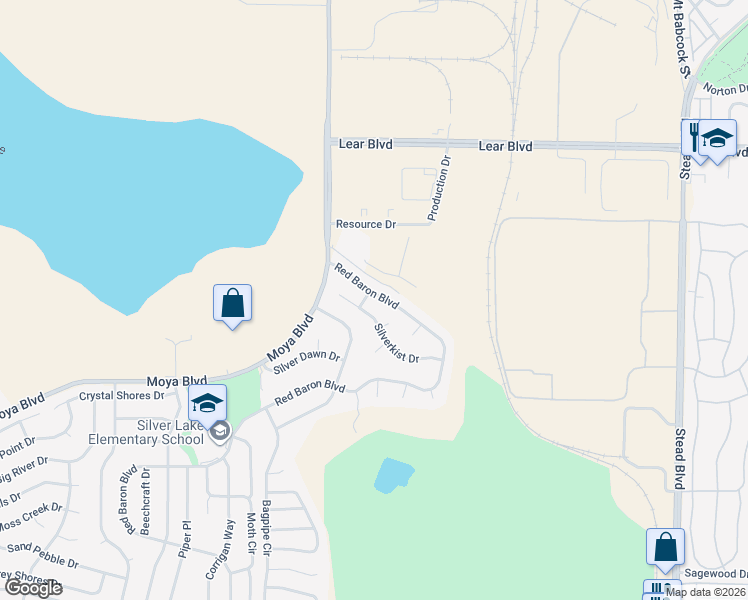 map of restaurants, bars, coffee shops, grocery stores, and more near 9285 Red Baron Blvd in Reno