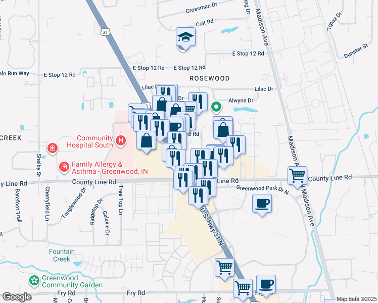map of restaurants, bars, coffee shops, grocery stores, and more near 8921 U.S. 31 in Indianapolis