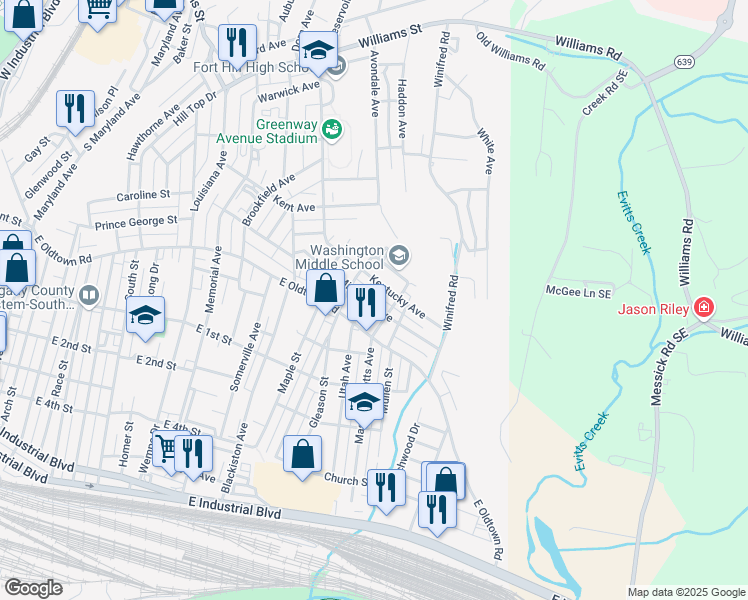 map of restaurants, bars, coffee shops, grocery stores, and more near 1104 Michigan Avenue in Cumberland