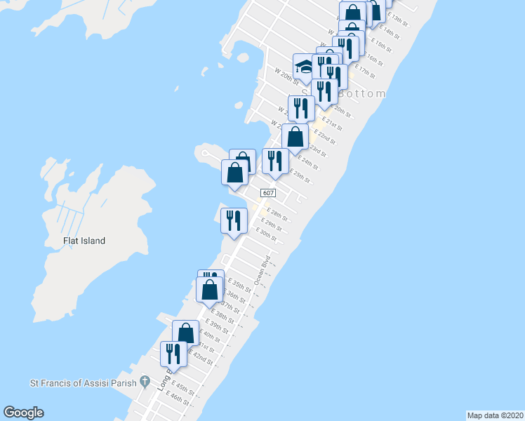 map of restaurants, bars, coffee shops, grocery stores, and more near 2800 CR 607 in Ship Bottom