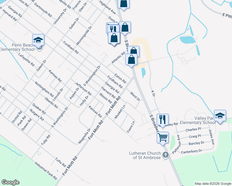 map of restaurants, bars, coffee shops, grocery stores, and more near 1 Georgia Road in Pennsville Township