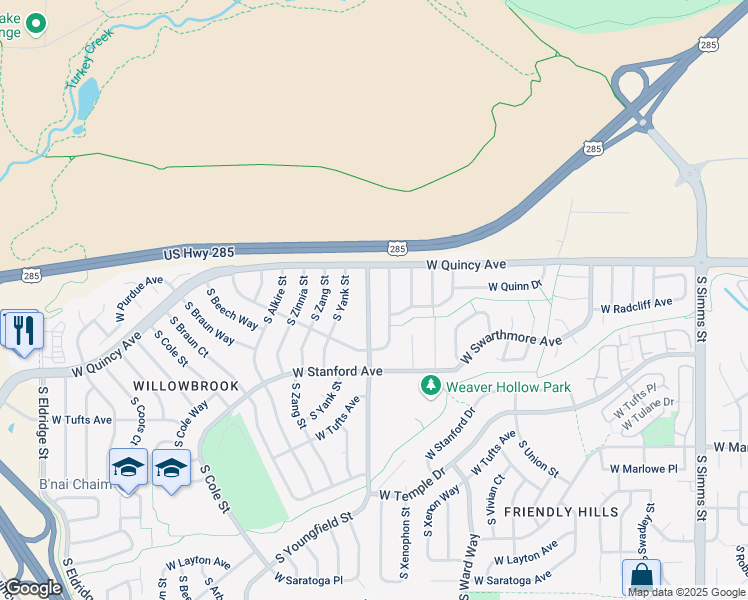 map of restaurants, bars, coffee shops, grocery stores, and more near 4368 South Youngfield Street in Morrison