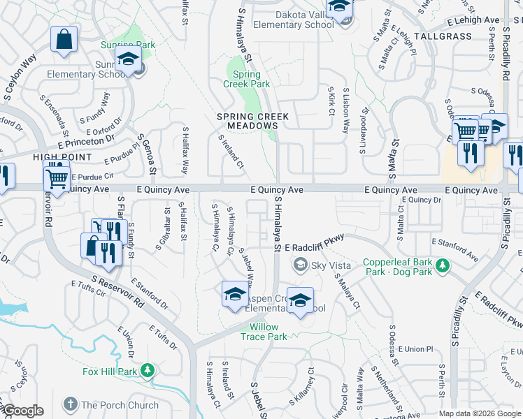 map of restaurants, bars, coffee shops, grocery stores, and more near in Arapahoe County