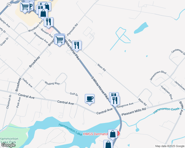 map of restaurants, bars, coffee shops, grocery stores, and more near 373 S White Horse Pike in Hammonton