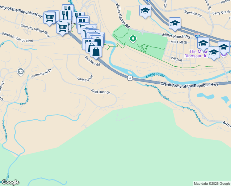 map of restaurants, bars, coffee shops, grocery stores, and more near 628 Gold Dust Dr in Edwards