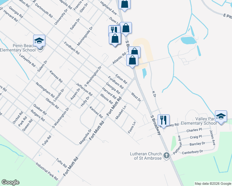 map of restaurants, bars, coffee shops, grocery stores, and more near 1 Georgia Rd in Pennsville Township