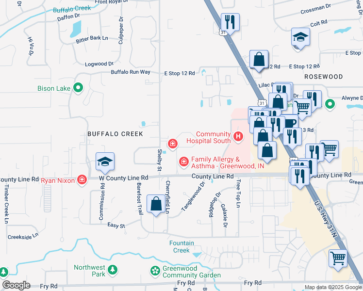 map of restaurants, bars, coffee shops, grocery stores, and more near 1212 Community Court in Indianapolis