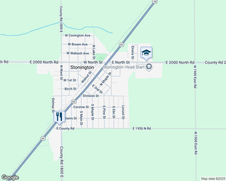 map of restaurants, bars, coffee shops, grocery stores, and more near 108 North Elm Street in Stonington