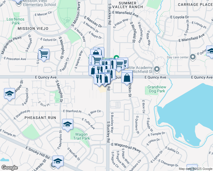 map of restaurants, bars, coffee shops, grocery stores, and more near 4331 South Buckley Road in Aurora