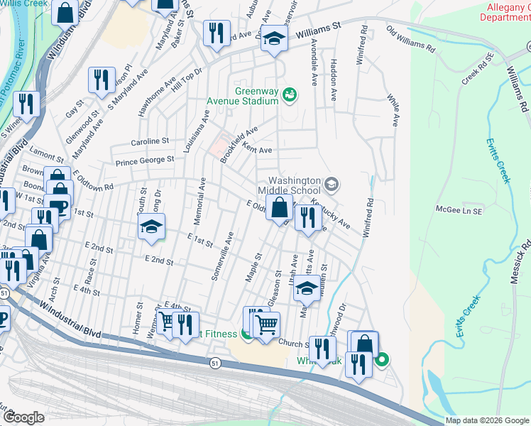 map of restaurants, bars, coffee shops, grocery stores, and more near 815 East Oldtown Road in Cumberland