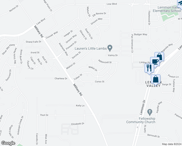 map of restaurants, bars, coffee shops, grocery stores, and more near 7830 Tulear Street in Reno