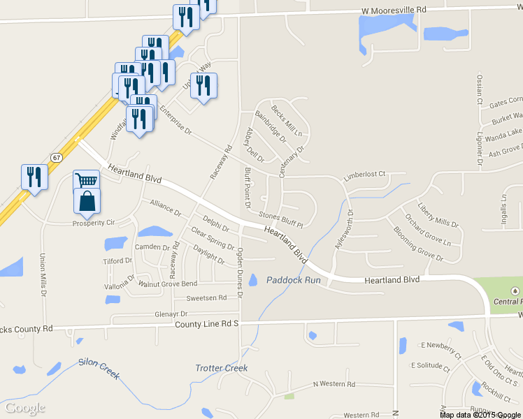 map of restaurants, bars, coffee shops, grocery stores, and more near 9222 Stones Bluff Pl in Indianapolis